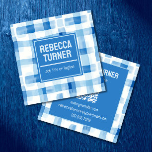 Klassiek blauw en wit geruit dambordpatroon, QR-co Vierkante Visitekaartje