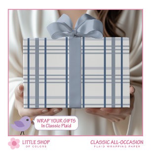 Klassiek blauw en wit geruite patroon cadeaupapier