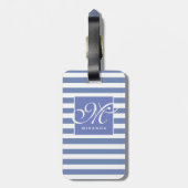 Klassiek Blauw en Wit Gestreept - Script Monogram Bagagelabel (Achterkant verticaal)