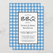 Klassiek Blauw en Wit Gingham BBQ Picknick Feest Kaart (Voorkant / Achterkant)