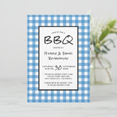 Klassiek Blauw en Wit Gingham BBQ Picknickfeest Kaart (Staand voorkant)