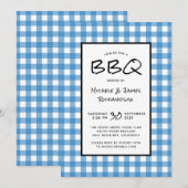 Klassiek Blauw en Wit Gingham BBQ Picknickfeest Kaart (Voorkant / Achterkant)