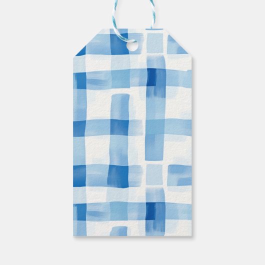 Klassiek blauw en wit Gingham geruit patroon Cadeaulabel (Achterkant)