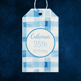 Klassiek blauw en wit Gingham geruit patroon Cadeaulabel