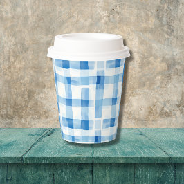 Klassiek blauw en wit Gingham geruit patroon Papieren Bekers