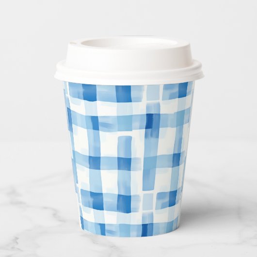 Klassiek blauw en wit Gingham geruit patroon Papieren Bekers (Achterkant)