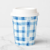 Klassiek blauw en wit Gingham geruit patroon Papieren Bekers (Voorkant)