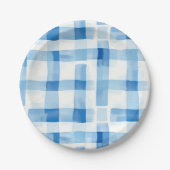 Klassiek blauw en wit Gingham geruit patroon Papieren Bordje (Voorkant)