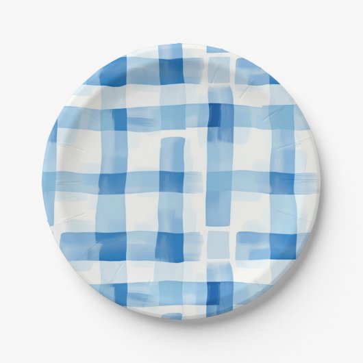 Klassiek blauw en wit Gingham geruit patroon Papieren Bordje (Voorkant)