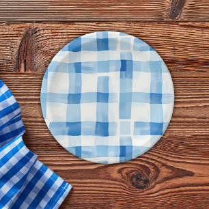 Klassiek blauw en wit Gingham geruit patroon Papieren Bordje