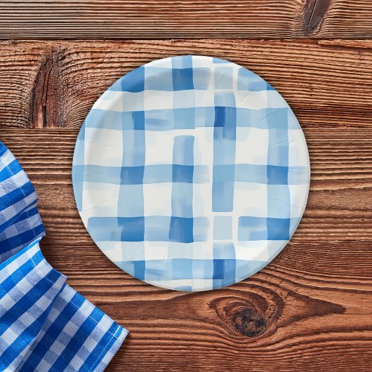 Klassiek blauw en wit Gingham geruit patroon Papieren Bordje