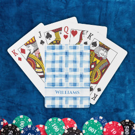 Klassiek blauw en wit Gingham geruit patroon Pokerkaarten