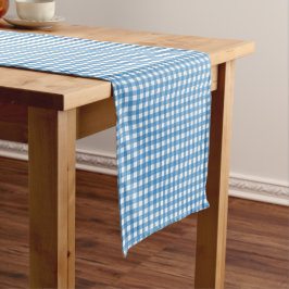 Klassiek Blauw en Wit Gingham Korte Tafelloper