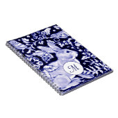 Klassiek blauw en wit konijn en vogelvrij monogram notitieboek (Rechterzijde)