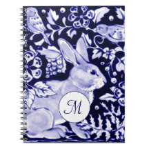 Klassiek blauw en wit konijn en vogelvrij monogram