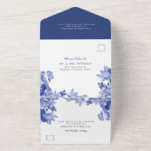 Klassiek blauw en wit Lotus Floral Chinoiserie All In One Uitnodiging (Buitenkant)