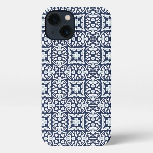 Klassiek blauw en wit mediterraan patroon iPhone hoesje (Achterkant)