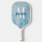 Klassiek blauw en wit monogram pickleball paddle (Voorkant)