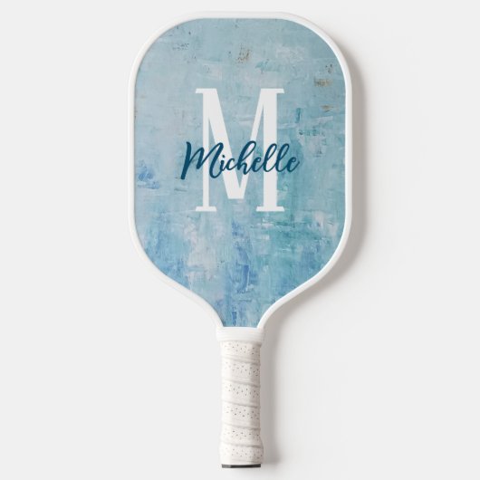 Klassiek blauw en wit monogram pickleball paddle (Voorkant)
