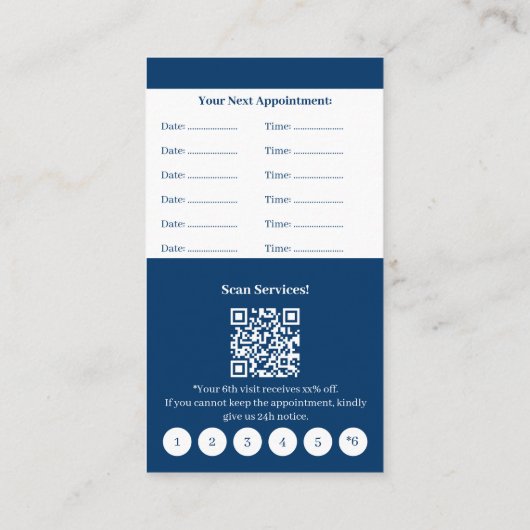 Klassiek blauw en wit portret formaat Loyaliteit & Afsprakenkaartje (Achterkant)