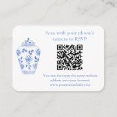 Klassiek blauw en wit QR Code Vrijgezellenfeest RS Informatiekaartje (Voorkant)