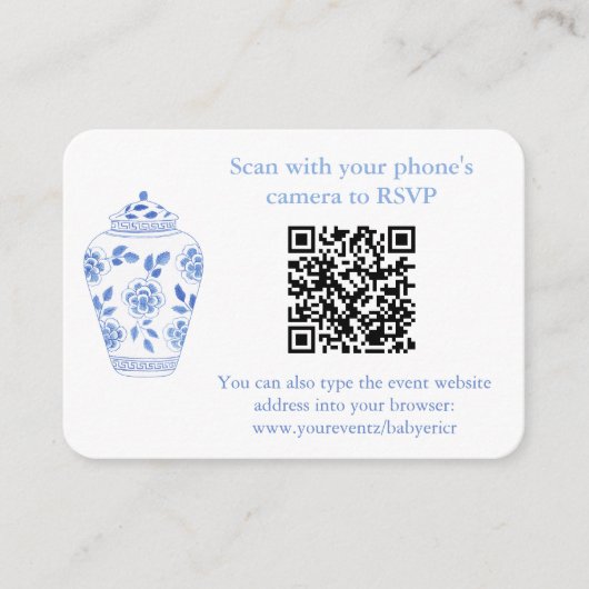 Klassiek blauw en wit QR Code Vrijgezellenfeest RS Informatiekaartje (Voorkant)