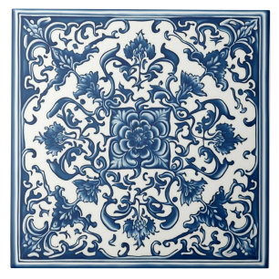 Klassiek blauw en wit tegelwerk, bloemmotief, Chin Tegeltje