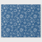 Klassiek blauw en wit vezel-omslagpapier cadeaupapier (Vlak)