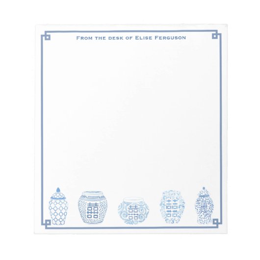 Klassiek blauw en witte gember jars gepersonalisee notitieblok (Voorkant)