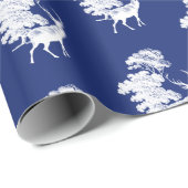 Klassiek blauw Frans platteland Toile Deer Forest Cadeaupapier (Rol Hoek)