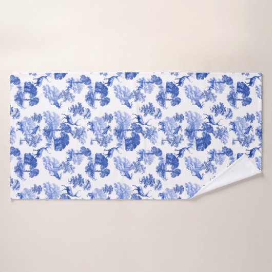 Klassiek blauw Frans Toile Deer Forest Countryside Badhanddoek (Badhanddoek)