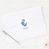 Klassiek blauw Frans Toile Deer in Forest Ronde Sticker (Envelop)