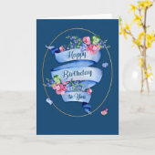 Klassiek blauw geboortedaglint met bloemen en Lijs Kaart (Gele Bloem)