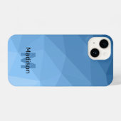 Klassiek blauw geometrisch maasvormpatroon monogra iPhone hoesje (Achterkant horizontaal)