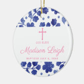 Klassiek blauw, gepersonaliseerd meisje keramisch ornament (Links)