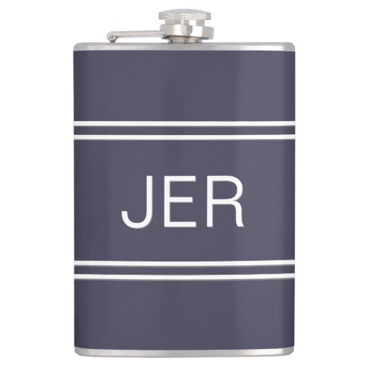 Klassiek Blauw Gepersonaliseerd Monogram Initiaal  Heupfles (Voorkant)