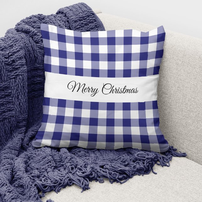 Klassiek Blauw Geruit Kerstmis Kussen (Creator heeft geüpload)