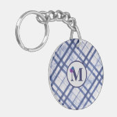 Klassiek blauw geruit monogram Sleutelhanger (Voorkant Links)