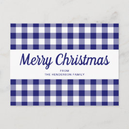 Klassiek Blauw Geruit Prettig Kerstfeest Briefkaart