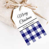 Klassiek Blauw Geruit Prettig Kerstfeest Cadeaulabel