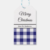 Klassiek Blauw Geruit Prettig Kerstfeest Cadeaulabel (Voorkant)