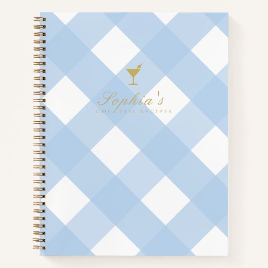 Klassiek blauw Gingham Blank cocktail recept Notitieboek (Voorkant)