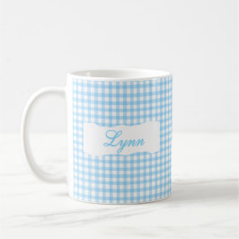 Klassiek Blauw Gingham Gepersonaliseerde Naam Koffiemok