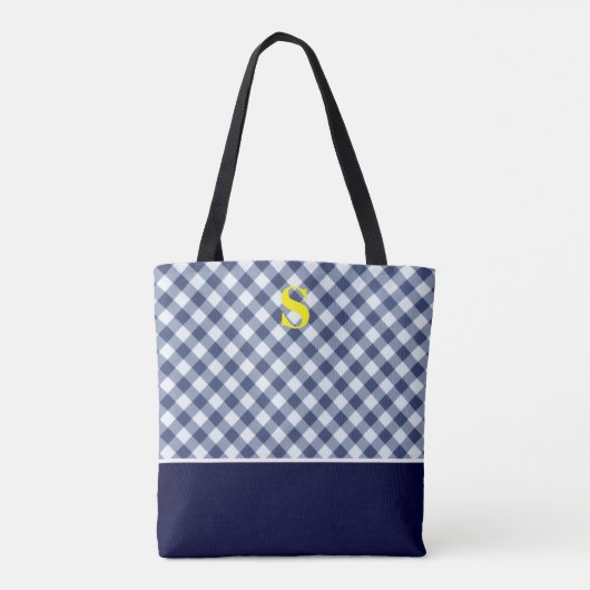 Klassiek blauw Gingham Monogram Tote Bag (Achterkant)