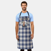 Klassiek Blauw Gingham Plaid Eigen Naam & Foto Schort (Gedragen)