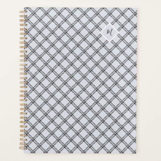 Klassiek Blauw Grijs Plakken met Monogram Planner (Voorkant)