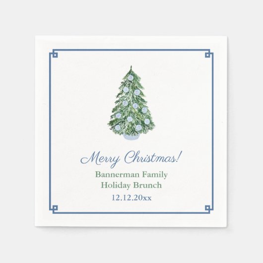 Klassiek Blauw Groen Chinoiserie Kerstfeest Servet (Voorkant)