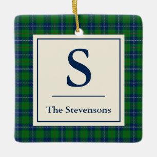 Klassiek Blauw Groen Tartan Gepersonaliseerd Keramisch Ornament