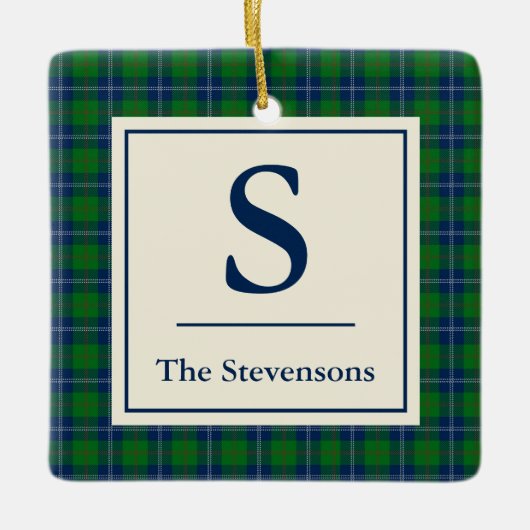 Klassiek Blauw Groen Tartan Gepersonaliseerd Keramisch Ornament (Voorkant)