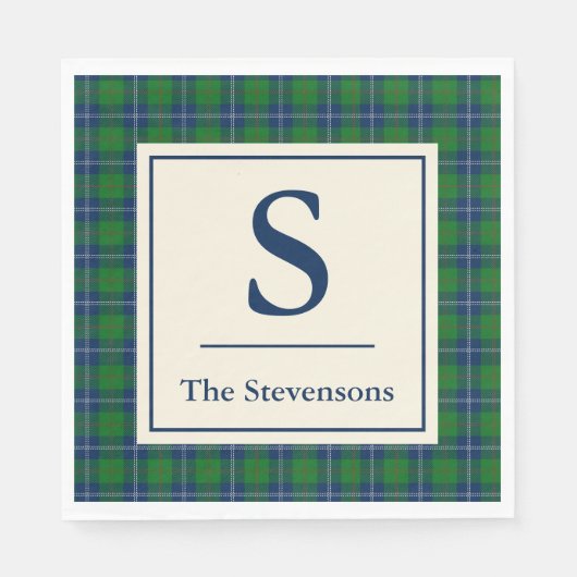 Klassiek Blauw Groen Tartan Gepersonaliseerd Servet (Voorkant)